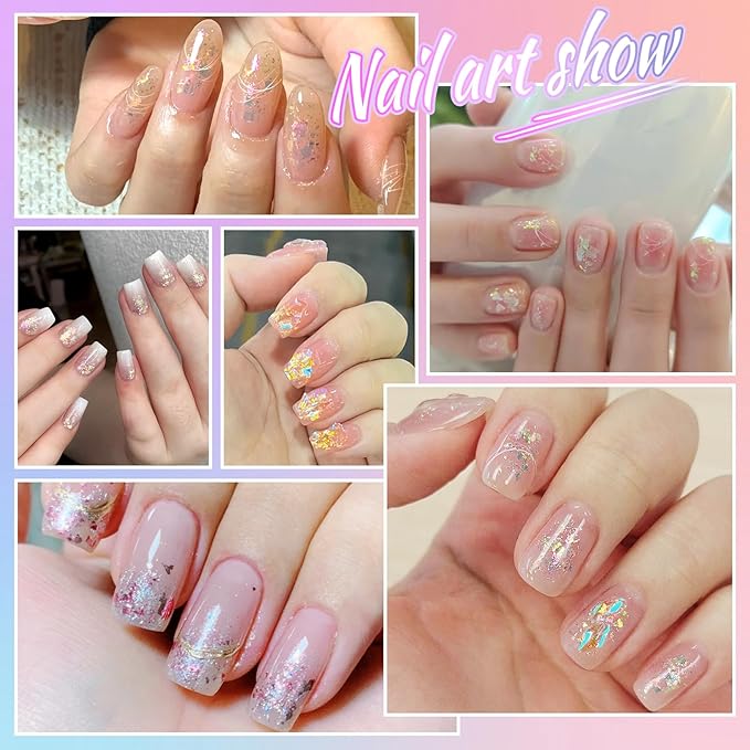 Laza Silver White Pearlescent Nail Flakes Glitter Irregular Opal Nail Foil Flakes Chunky Confetti Moonlight Chrome Sequins Aurora Fairy Dust for Mermaid Nails Design, Nail Decorations for Nail Art-VivaGrace Women