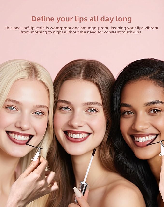KIMUSE Peel Off Lip Stain, Long Lasting Lip Stain Peel Off with Tweezer, Waterproof Lip Liner Stain, Transfer-Proof, Highly Pigmented Color, Matte Finish-VivaGrace Women