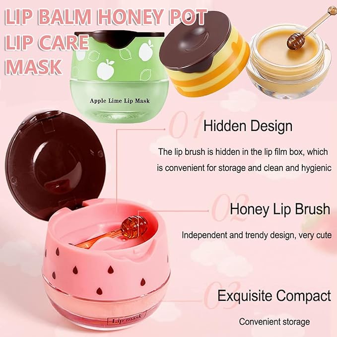 1PCS Lip Balm Honey Pot,Honey/Apple Lime Lip Mask Overnight Moisturizing Lip Balm,Hydrating Prevention Dry & Cracked Lip Exfoliator Lip Wrinkle Care Sleeping Lip Mask (Apple Lime)-VivaGrace Women