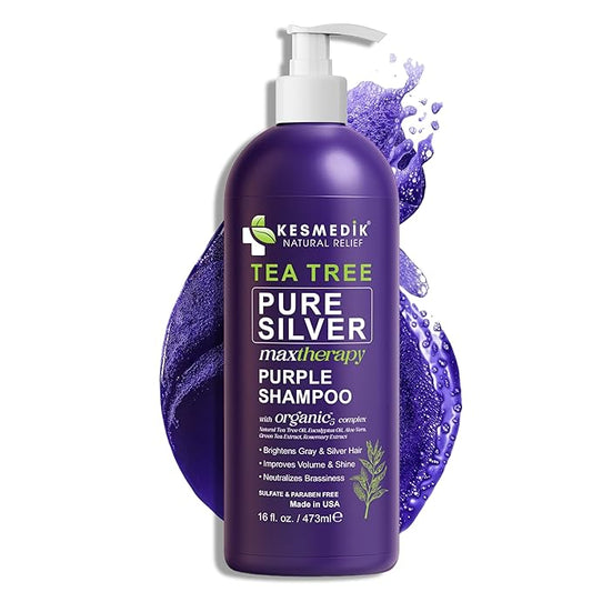 Tea Tree Purple Shampoo for Blonde, Bleached, Silver & Grey Hair, Anti-Brass Toner, Boosts Highlights & Color, Revitalizes, Relieves Itchy Scalp & Salon-Grade Hair Toner Shampoo.-VivaGrace Women