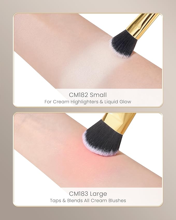 Desert Oak Series Angled Dome Cream Blush Brush - Medium Nylon Bristles for Flawless Cream/Liquid Blush Application, Seamless Stippling & Blending, Bubinga Handle & Brass Ferrule (CM 183)-VivaGrace Women