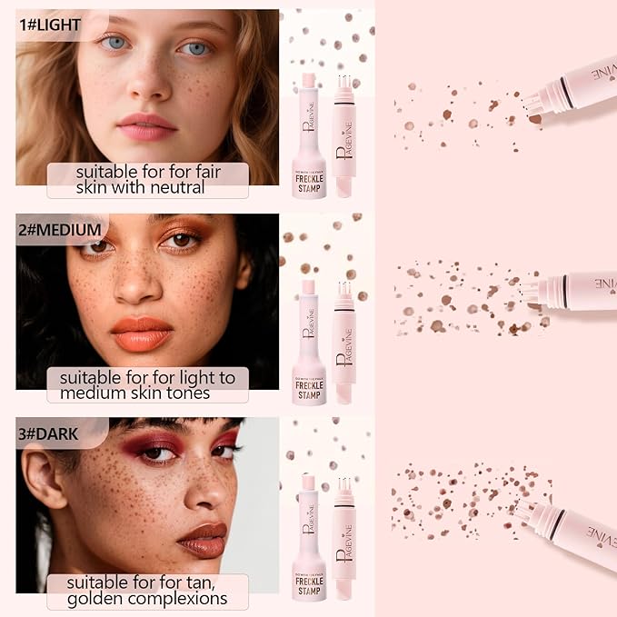 Freckle Stamp - Freckle Pen Waterproof, Long Lasting Fake Freckles,Quick Dry 5-Point Faux Freckles Stamp Cushion Stain Marker in One Press Natural and Lifelike Sunkissed Pencil Tool Makeup (#2-Medium)-VivaGrace Women