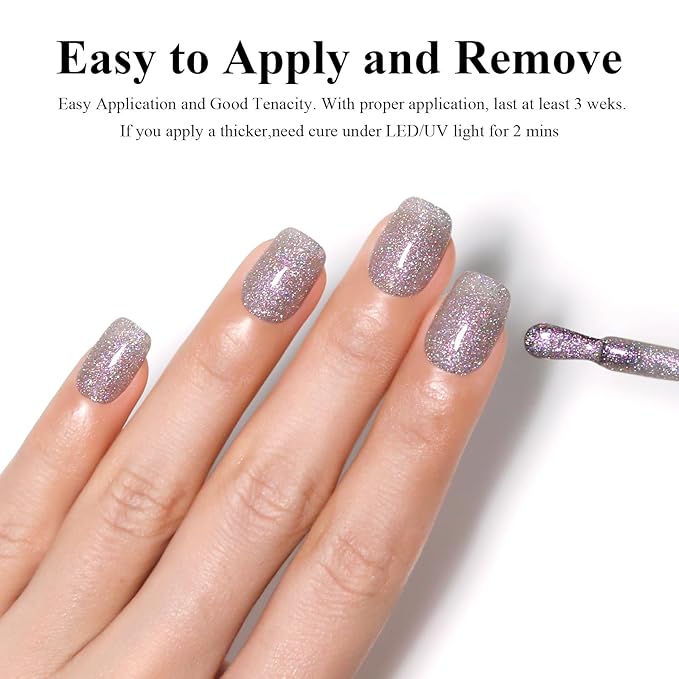 Imtiti Glitter Silver Gel Nail Polish, 15ml Sparkle Silver Color UV/LED Soak Off Gel Polish Salon DIY Nail Art Design Manicure Gel 1Pcs