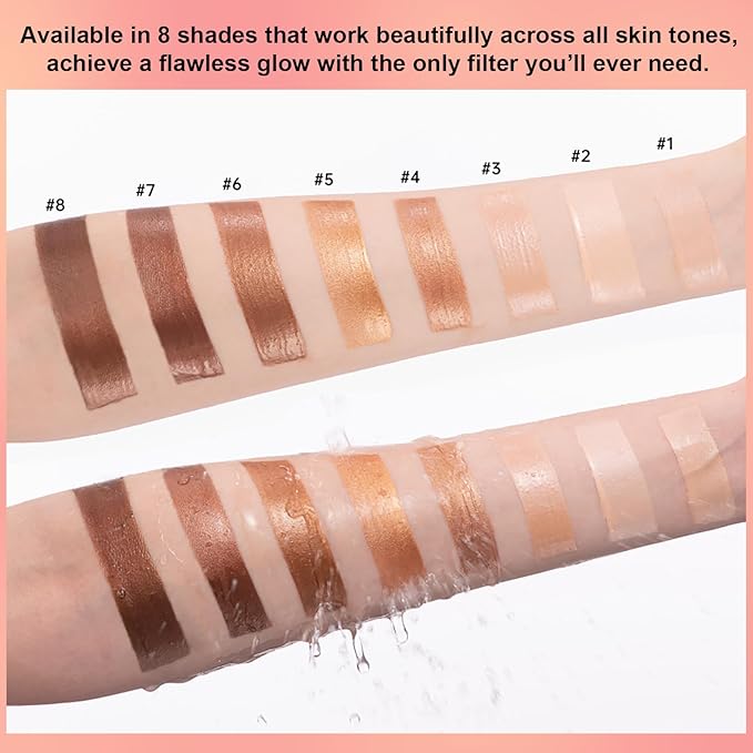 Natural Glow Liquid Filter Makeup, Longwear Face Luminizer, Complexion Booster For Any Part of the Body, Liquid Highlighter with Brush Kit, Infused Hyaluronic Acid, 1.06 fl oz (#01 FAIR)-VivaGrace Women