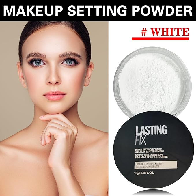 White Setting Powder Translucent Loose Setting Powder Matte Smooth Oil Control Loose Face Powder Waterproof Long Lasting Lightweight Setting Powder Makeup-VivaGrace Women