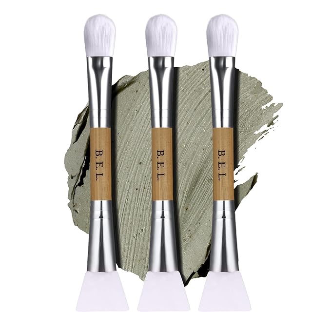 Bare Essentials Living Clay Face Mask Brush (3 Pack, Bamboo) Dual Soft Silicone Face Mask Applicator Brush Tool, Great Facial Essentials, Moisturizer Applicator & Skincare Brush for Facials-VivaGrace Women