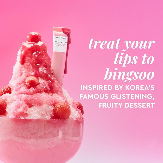 Glow Recipe Glass Balm Lip Treatment - 12Hr Hydrating Lip Balm & Moisturizer with Hyaluronic Acid to Smooth, Plump & Protect from Dryness - Sheer Soft Pink Tint, Watermelon Bingsoo (15 ml)-VivaGrace Women