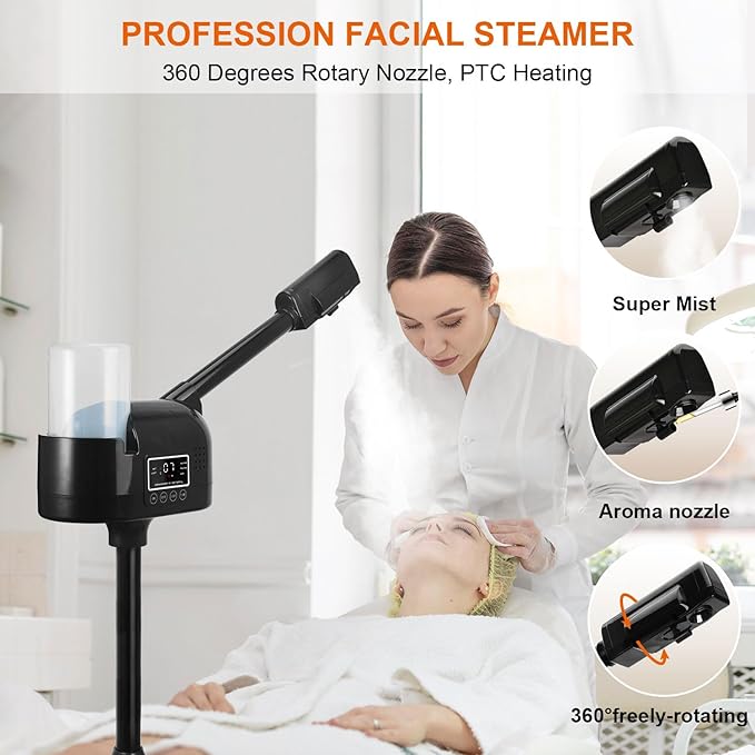 Professional Facial Steamer, Black Facial Steamer Upgrade PTC Heating, Esthetician Steamer Hot Mist Face Steamer for Salon Spa Beauty-VivaGrace Women