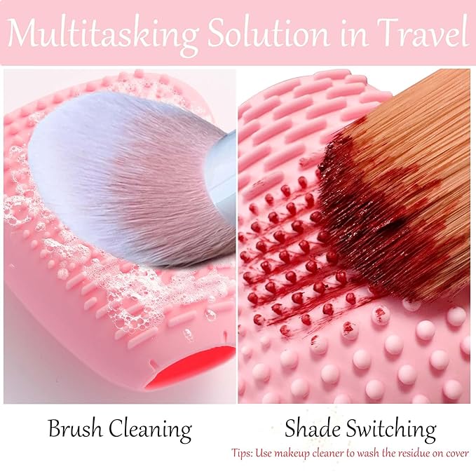 Silicone Travel Make-up Brush Holder with Cleaner Mat Pad, Organizer Case Covers for Foundation Eye Lip Brushes Storage Cleaning, Gift for Women Girl-friend Mother Wife, 5-Pcs Large + 7 Small, Blue-VivaGrace Women