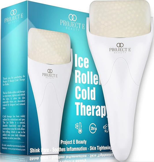 Ice Roller Cold Therapy by Project E Beauty | Reduce Under Eye Puffiness & Dark Circles | Tightens & Firms Skin | Diminish Wrinkles | Pain Relief | Muscle Soreness | Redness (Face & Body Roller)-VivaGrace Women