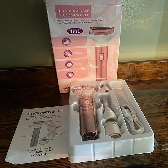 Electric Razor for Women, Hair Trimmer for Bikini Legs Womens Shaving Eyebrow Lips Body Face Beard Mustache Nose Arm Armpit Facial Hair Removal for Women's Shaver 4 in 1 Kit, Type-C Charging Port-VivaGrace Women