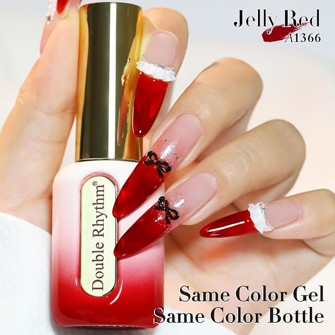 Double Rhythm 0.50 OZ Gel Polish Hema Free Same Color Same Bottle Golden Round Translucent Neutral Natural Milky 15 ML Jelly UV Polish Art DIY at Home (Burgundy Red-C1371)