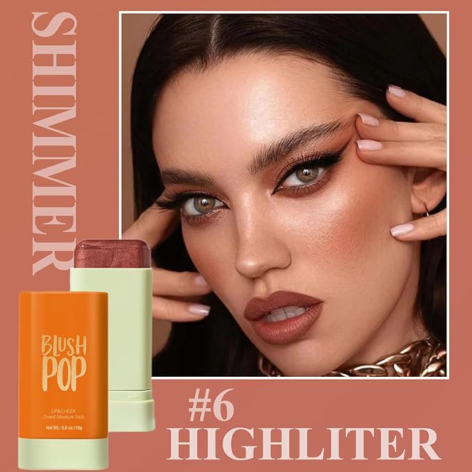 Blush Stick, Cream Blush Stick for Cheeks & Lips, Blendable Long-Lasting Multi-Use Contour Stick & Highlighter Makeup (#6 HIGHLIGHT)-VivaGrace Women