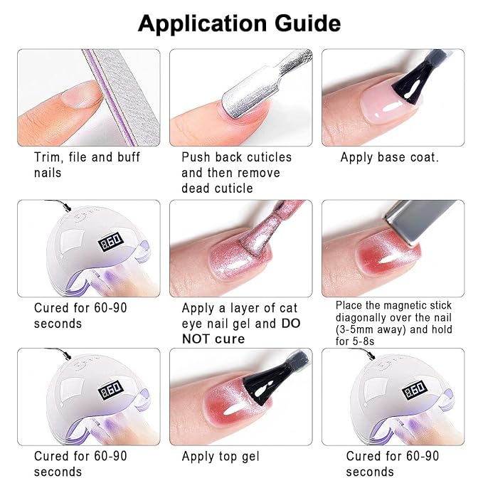 RARJSM Cat Eye Gel Nail Polish Set Silver Glitter Nude Purple Pink Red Champagne Gold Brown 6 Colors 9D Galaxy Velvet Ice Jelly Gel Polish with Magnet Stick UV LED Curing Requires Soak Off Home Salon-VivaGrace Women