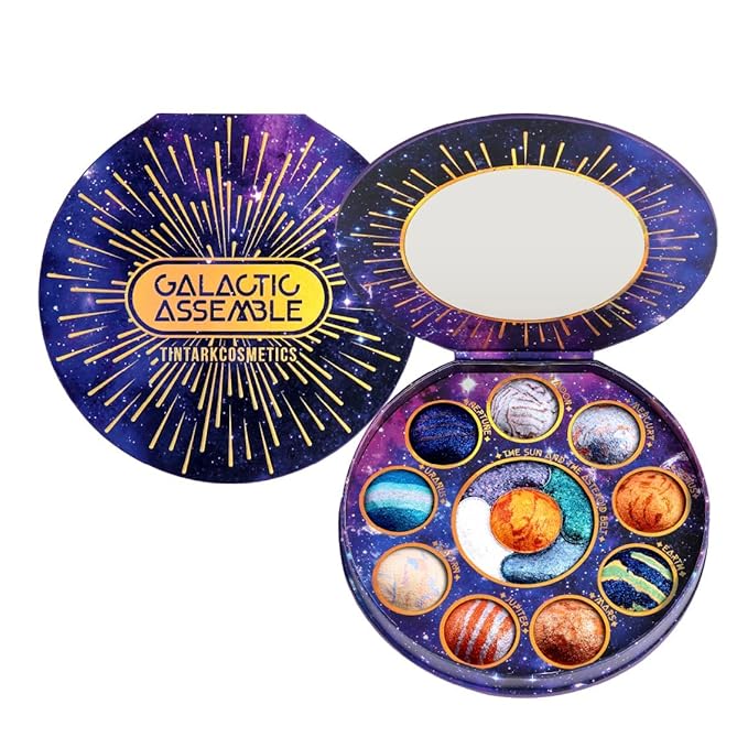 Galactic Assemble Eyeshadow Palette 14 Colors Glitter Shimmer Metallic Eye Shadow Pallet Blue Galaxy Eye Makeup Palettes Create Space-like Eyes Make up Orange Gifts for Women Girls-VivaGrace Women