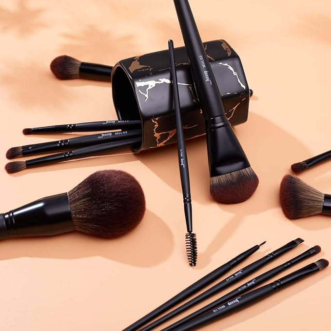 Jessup Full Makeup Brushes Set 13pcs, Professional Vegan Foundation Powder Contour Blush Highlight Eyeshadow Blending Concealer Spoolie EyeLiner Brush, Phantom Black T300-VivaGrace Women
