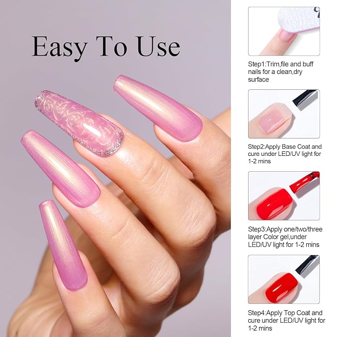 Imtiti Shell Aurora Mermaid Crème Pink Gel Nail Polish, 15ML Gel Polish Pearl Glitter Shimmer Soak Off U V Gel Nail Polish for DIY Nail Art Manicure 1Pcs