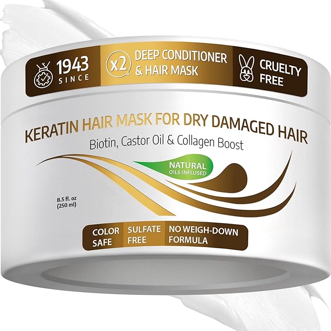 VITAMINS hair cosmetics Keratin Hair Mask - Deep Repair Conditioner with Biotin & Castor Oil - For Damaged, Dry, Curly, Straight, Thin & Fine Hair - Intense Collagen Protein Treatment-VivaGrace Women