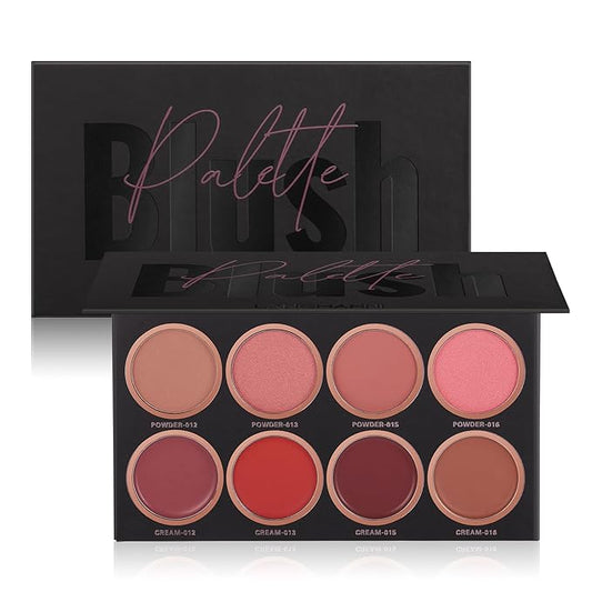8 Colors Blush Palette, 4 Powder + 4 Cream Blush Palette, Contour and Highlight Blush Palette, Natural Nude Makeup Brighten Skin Tone Portable Makeup Blush, Professional Facial Makeup Blush-VivaGrace Women