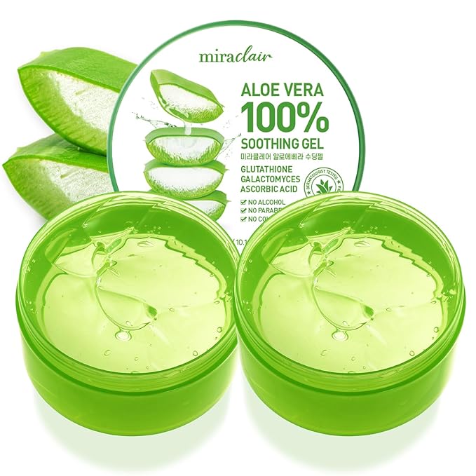 Aloe Vera Gel for Face, Skin, Hair & Sunburn Relief, Made with 100% Pure Aloe Gel for All Skin Types. Made in Korea. 300ml (10.1fl.oz) (2)-VivaGrace Women