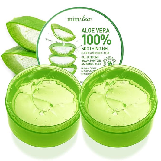 Aloe Vera Gel for Face, Skin, Hair & Sunburn Relief, Made with 100% Pure Aloe Gel for All Skin Types. Made in Korea. 300ml (10.1fl.oz) (2)-VivaGrace Women