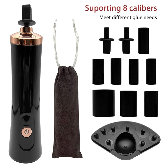 Nail Lacquer Shaker, Nail Polish Mixer, Portable Electric Eyelash Glue Shaker with 2 Connectors and 8 Sizes of Caliber Liquid Evenly Mixer for Eyelash Extension Lash Glue Ink (Black)