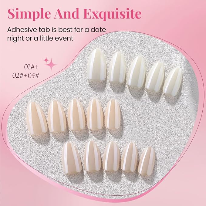 Chrome Beige Nude Beige Press On Nails Short Almond 90 Pcs Kit, Designer Reusable Acrylic Fake Nails with Glue, Glossy Soft Gel Nails for Women Wedding Party Gift - Stick On Glue On Nails Kit