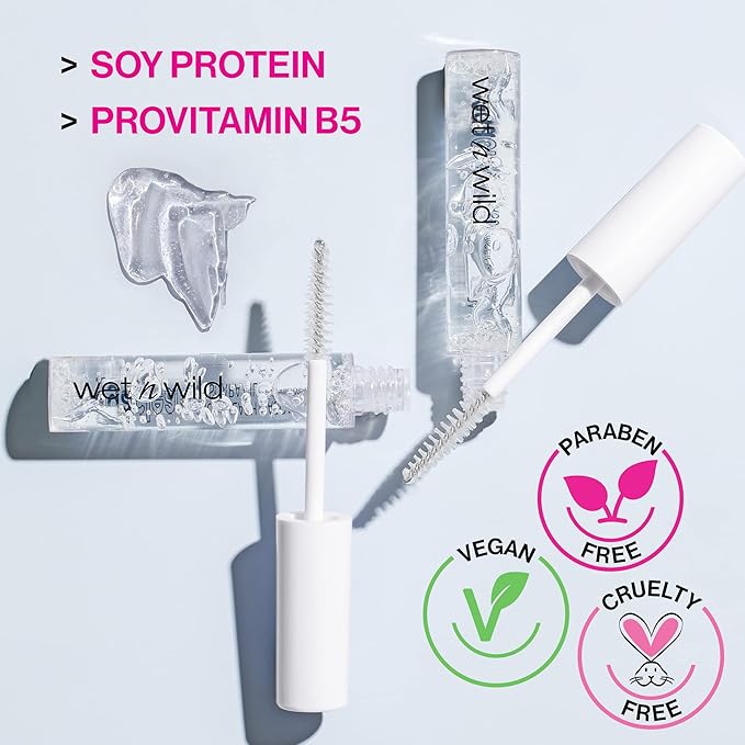 wet n wild Mega Clear Brow & Lash Mascara - Sculpts Brows, Defines Lashes, Conditioning with Soy Protein & ProVitamin B5, Primer & Top Coat, Cruelty-Free & Vegan - Clear