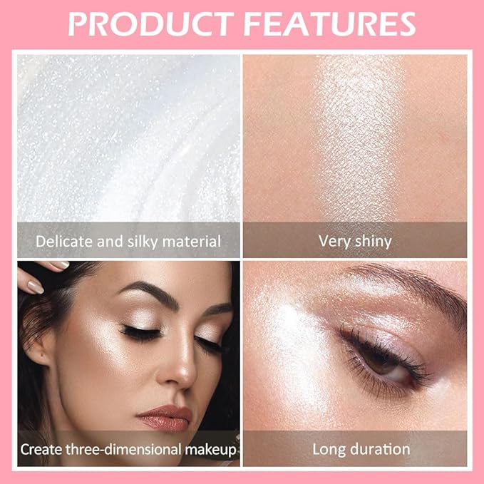 evpct White Silver Face Highlighter Makeup Liquid for Face Pearl White Face Shimmery Shimmer Foundation Powder Highlighter Makeup Palette Stick Body Highlighter Fairy Shimmer Glitter Bomb Illuminators-VivaGrace Women