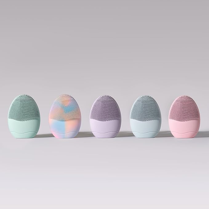 LOLLIPOP Dual-Sided Facial Cleansing Brush | Palm Size Silicone Face Exfoliator and Soft Fiber Cleanser | Manual Face Scrubber for Pores, Makeup Removal, Blackhead and Skincare Routine, Plum-VivaGrace Women