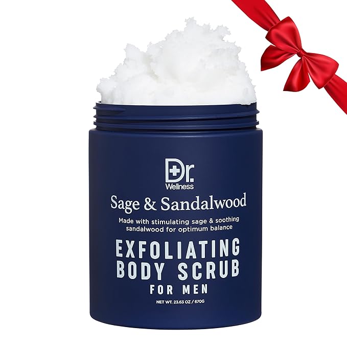 Dr. Wellness Body Scrub for Men- Ultimate Exfoliating Scrub Infused with Sage & Sandalwood, Men’s Body Wash in Jar with Twist Top, 23 oz, For All Skin Types-VivaGrace Women