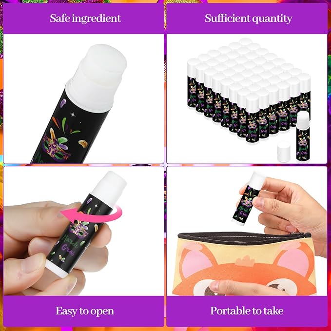 48 Pcs Mardi Gras Lip Balm Moisturizing Lip Balm Bulk Lip Balms and Moisturizers Wax Lip Cream Stocking Stuffers for Mardi Gras Party Favors Gift Baskets Women Men, Jasmine-VivaGrace Women
