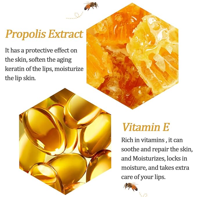 2 PCS Bee Lip Balm Lip Mask Honey Pot Honey Lip Mask Propolis Moisturizing Lip Balm with Stick - Hydrating Prevention Dry and Cracked Lip Scrubs Exfoliato Lip Wrinkle Skin Care Products-VivaGrace Women
