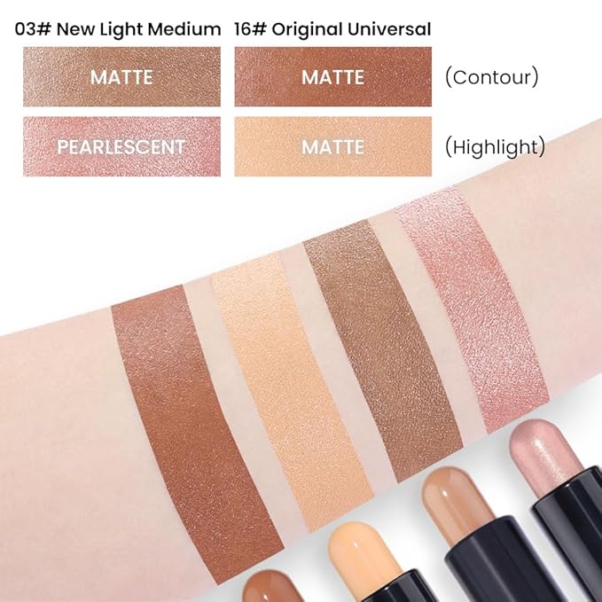 evpct 2in1 Face Shaping & Contouring Stick Cream Contour Concealer Bronzer Stick Makeup Kit for Face Highlighter Makeup Stick contorno maquillaje de maquillaje, NEW Light Medium + ORIGINAL Universal-VivaGrace Women