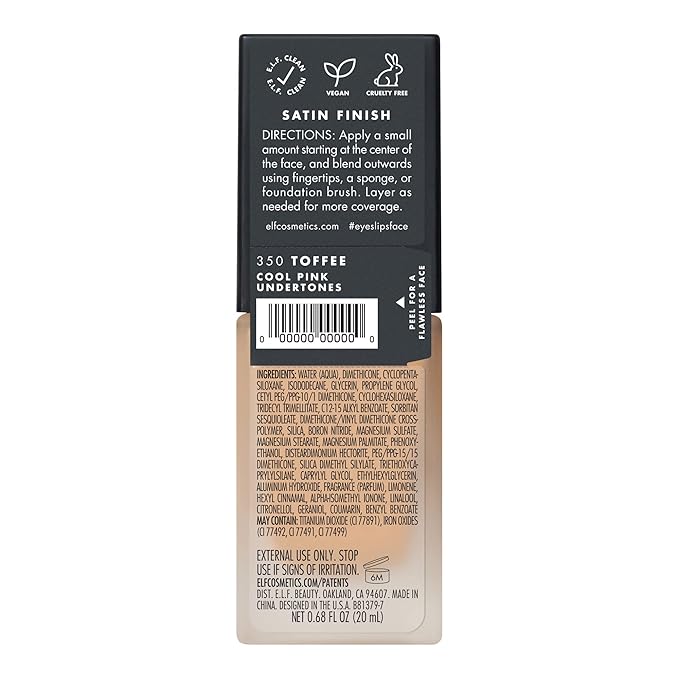 e.l.f. Flawless Finish Foundation, Lightweight & Medium Coverage, Semi-Matte Finish, Toffee, 0.68 Fl Oz (20mL)-VivaGrace Women