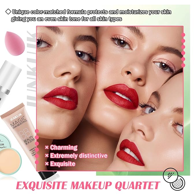 Color Changing Foundation Set,Full Coverage Foundation Liquid Foundation Makeup Gift Set,Moisturizing BB Cream for Women,Flawless Loose Setting Powder Face Primer Base Makeup Kit With Makeup Sponge-VivaGrace Women