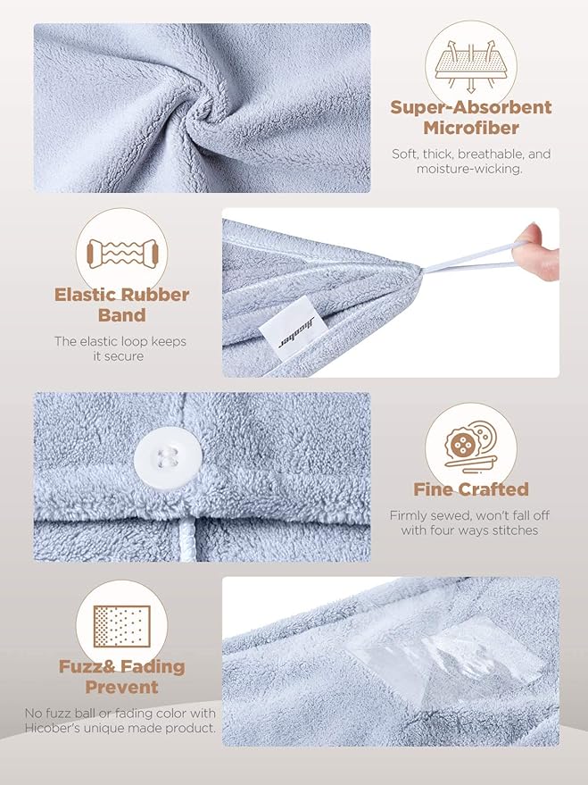 Hicober Microfiber Hair Towel, 3 Packs Hair Turbans for Wet Hair, Drying Hair Wrap Towels for Curly Hair Women Anti Frizz(Purple, Blue, Grey)-VivaGrace Women