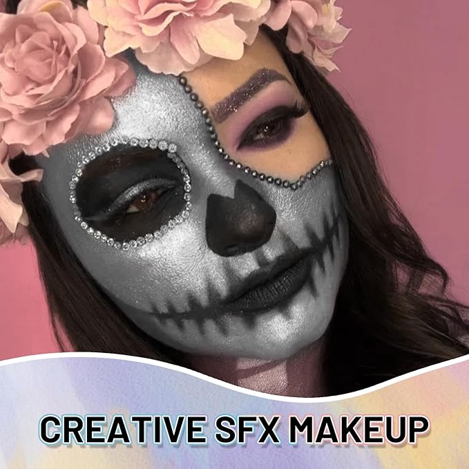 Sliver Water Based Face Body Paint, 2.37 OZ Large Tube Full Coverage Face Paint for Skull Goth Cosplay, Washable Metallic Silver Body Painting Cream for Adult Carnival Halloween SFX Makeup-VivaGrace Women