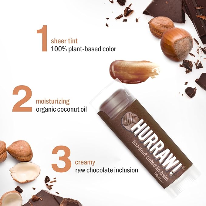 Hurraw! Hazelnut Tinted Lip Balm, 2 Pack: (Sheer Brown Tint) Organic, Certified Vegan, Cruelty and Gluten Free. Non-GMO, 100% Natural Ingredients. Bee, Shea, Soy and Palm Free. Made in USA-VivaGrace Women