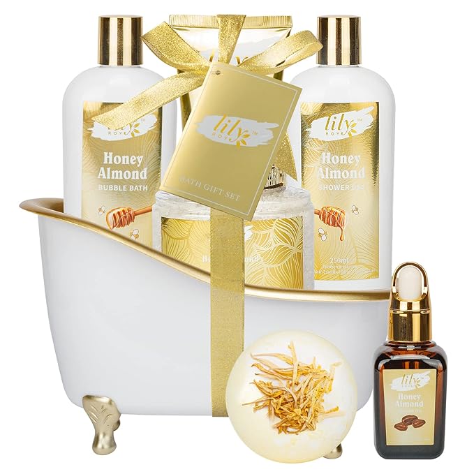Mothers Day Gifts for Mom - 7-Piece Honey Almond Spa Gift Set for Women, Bath & Body Gift Set, Bath Collection with Bath Bomb & More | Christmas, Birthday Gifts for Her, All Occasion Holiday Present-VivaGrace Women