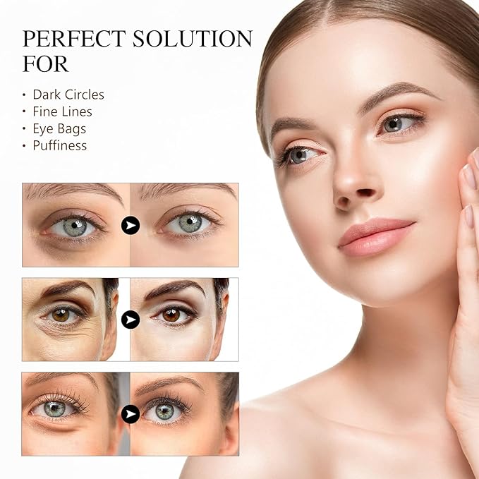 Caffeine Eye Serum Anti Aging, Eye Serum for Dark Circles and Puffiness, Retinol Eye Cream with 360°Massage Ball, Reduce Eye Wrinkles and Fine Lines-VivaGrace Women