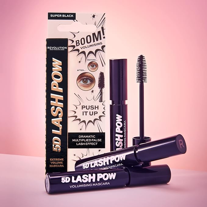 Revolution Beauty, 5D Lash Pow Mascara, Lengthening & Volumizing Effect, Thickening Black Formula, Vegan & Cruelty Free, 0.41 Fl. Oz