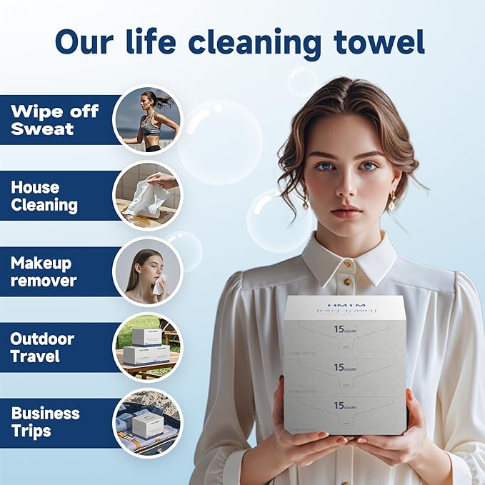 Face Towels, 10” x 12”, Thick Soft and Absorbent, Face Towelettes Disposable Biodegradable for Sensitive Skin, Makeup Remover, Travel, Cleansing, 45 Count( 3 PACK )