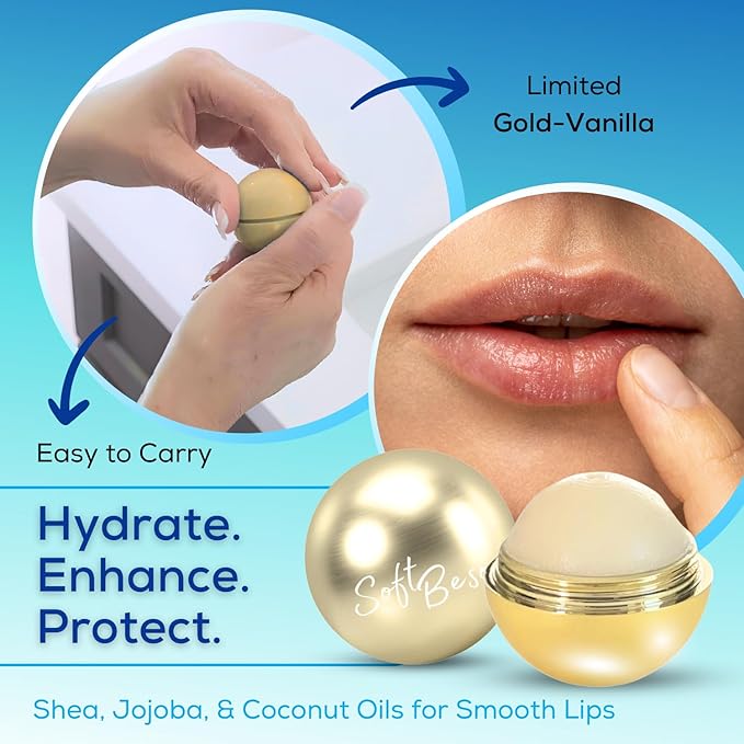 SoftBeso Lip Balm| Gold-Vanilla Flavor| Vegan Lip Care|Clean Ingredients | Lip Balm for Beautiful, Soft Lips | Hydrating & Nourishing Lip Care Products | Premium Lip Balm Ball-VivaGrace Women