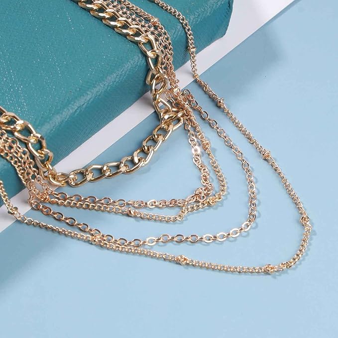 Punk Layered Curb Chain Necklace Gold Satellite Chain Necklace Vintage Stacking Necklace Personalized Necklace Jewelry for Women and Girls-VivaGrace Women