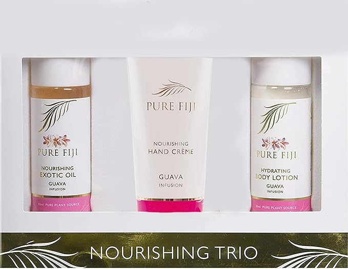 Pure Fiji Nourishing Trio, Ideal Spa Bath Gift Set for Women - Travel Kit - Includes Exotic Body Oil, Hydrating Body Lotion For Women and Nourishing Hand Cream, Guava Scent-VivaGrace Women