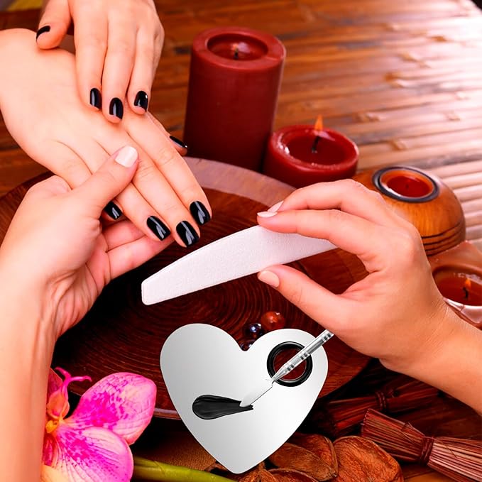 2 Pcs Stainless Makeup Mixing Palette,Tool for Mixing Foundation Nail-Art,Palette with A Stick,Storage Bag,Beauty Salon Color Cream Mixing Palette,Makeup Artist,Makeup Enthusiast (Heart Shaped)-VivaGrace Women