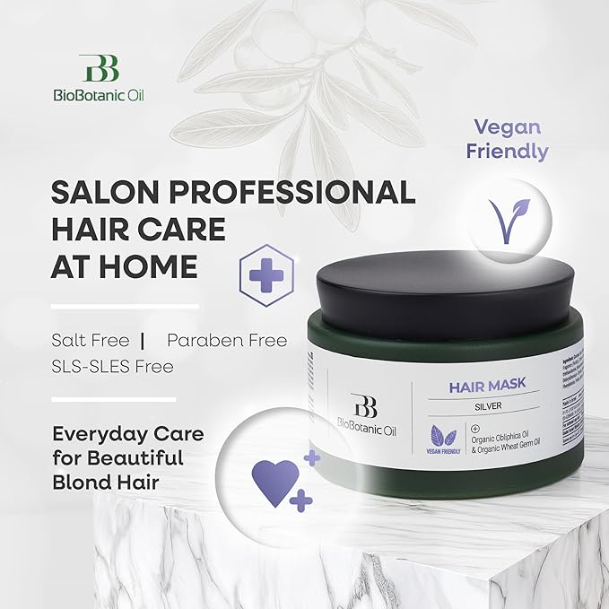 Bio Botanic Oil Hair Mask for Blonde & Bleached Hair | Deep Hydration & Anti-Brass Treatment | Enriched with Organic Wheat Germ & Obliphica Oil | Blue Pigment Formula | SLS-Free, Paraben-Free | 250ml-VivaGrace Women
