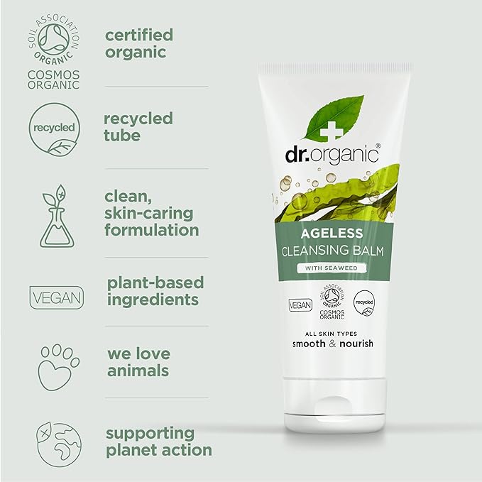 Dr. Organic Ageless Cleansing Balm with Seaweed | Moisturizing, Gentle, Removes Impurities, Certified Organic, Paraben & SLS-Free, Natural, Vegan, 100 ml / 3.4 fl oz-VivaGrace Women