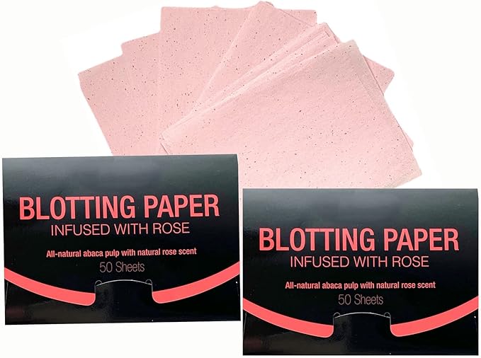 2 Pks ROSE INFUSED Natural Abaca Blotting Paper - 100 Oil Blotting Sheets - Makeup Friendly UNISEX All Skin Types Oily Skin Shine Blotter Photography Zoom Meetings Travel Gym School - MADE IN TAIWAN-VivaGrace Women